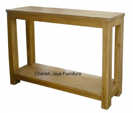 Code: SJAT 021 Name: Simplicity Console Table With Shelf Size: W=100 x D=40 x H=78 cm Leg= 8 cm Size: W=120 x D=40 x H=78 cm Leg= 8 cm Size: W=140 x D=40 x H=78 cm Leg= 8 cm Wood: Solid Teakwood